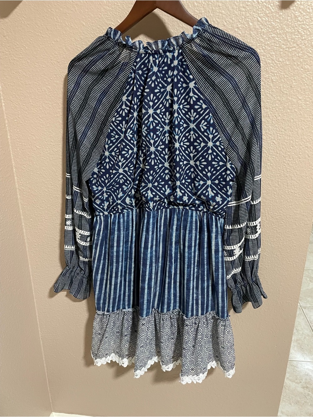Hemant & Nandita Boho Indigo Patchwork V-Neck Dress - Picture 2 of 6